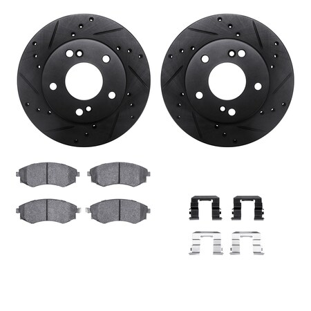 Dynamic Friction Company Front Brake Rotors Drilled and Slotted Black with 5000 Advanced Brake Pads includes Hardware - 8512-67054